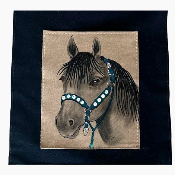 Black Handpainted Western Tote Crossbody Horse Girl Cowgirl Suede Fringe 11x15 - Picture 2 of 5